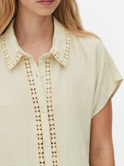 Mujer Primark Camisas Y Blusas|Blusa De Manga Corta Con Ribetes De Ganchillo