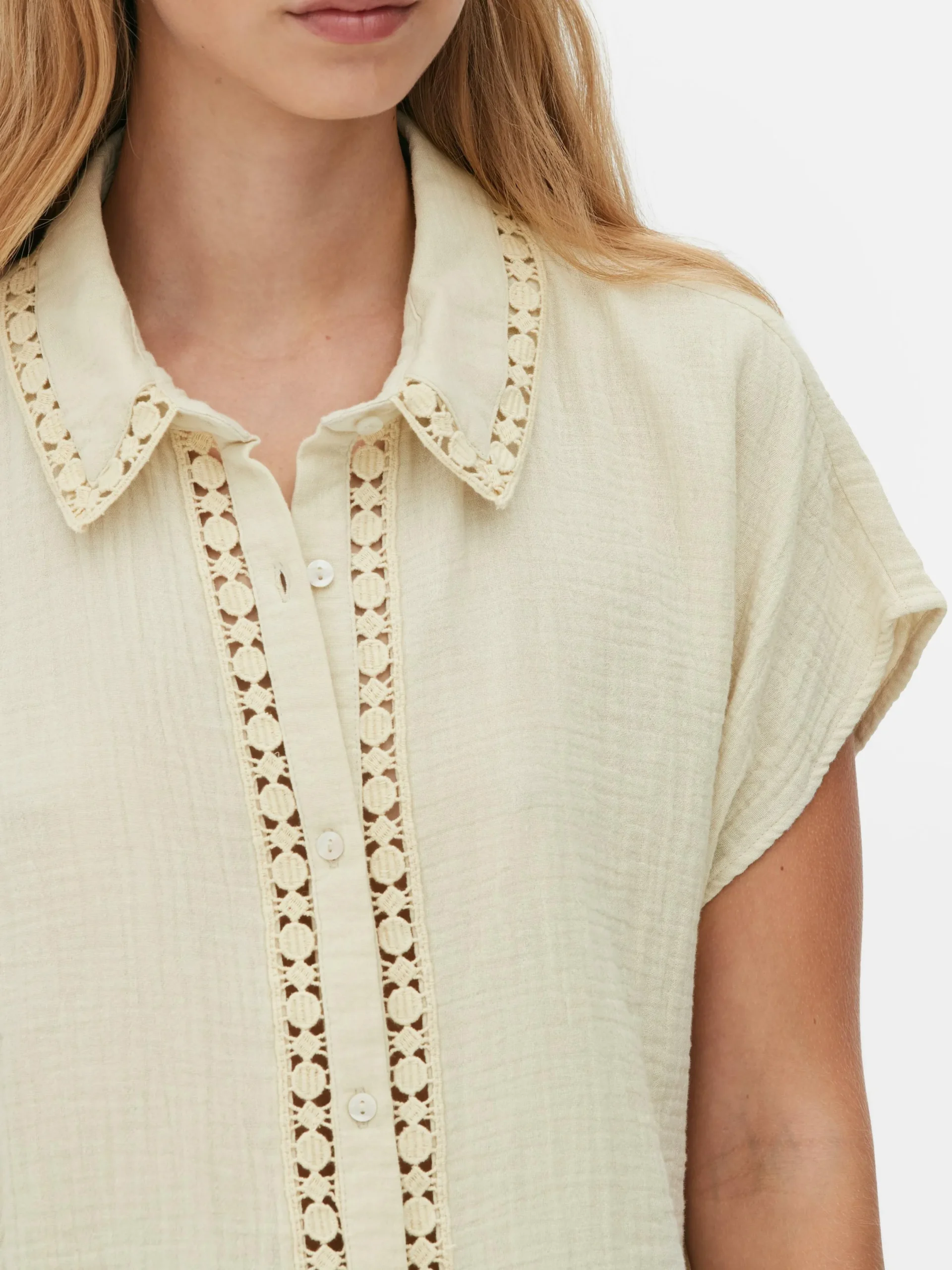 Mujer Primark Camisas Y Blusas|Blusa De Manga Corta Con Ribetes De Ganchillo