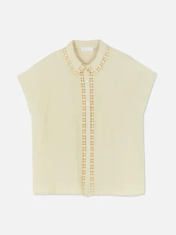 Mujer Primark Camisas Y Blusas|Blusa De Manga Corta Con Ribetes De Ganchillo