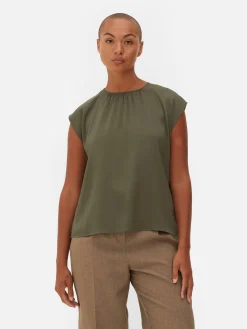 Mujer Primark Camisas Y Blusas|Blusa De Mangas Casquillo Con Cuello Fruncido