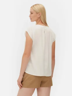 Mujer Primark Camisas Y Blusas|Blusa De Mangas Casquillo Con Cuello Fruncido