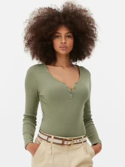 Mujer Primark Tops Y Camisetas|Body De Manga Larga Y Cuello Henley