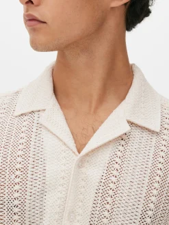 Hombre Primark Camisas|Camisa De Manga Corta De Ganchillo Con Botones