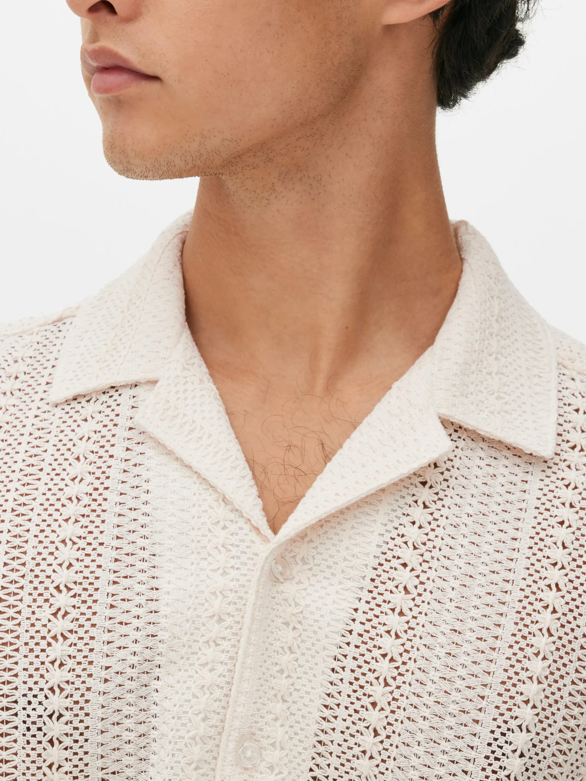 Hombre Primark Camisas|Camisa De Manga Corta De Ganchillo Con Botones