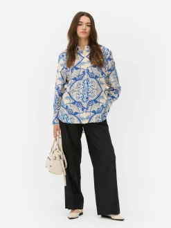 Mujer Primark Camisas Y Blusas|Camisa De Manga Larga Floral Abstracta