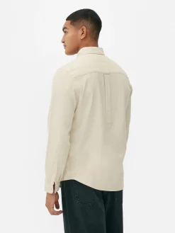 Hombre Primark Camisas|Camisa De Sarga De Algodón De Manga Larga