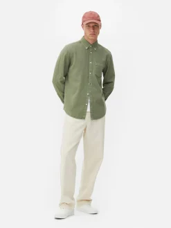 Hombre Primark Camisas|Camisa De Sarga De Algodón De Manga Larga