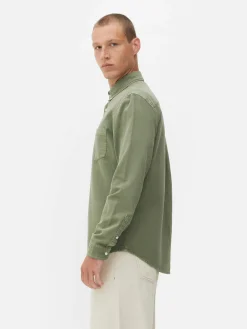 Hombre Primark Camisas|Camisa De Sarga De Algodón De Manga Larga