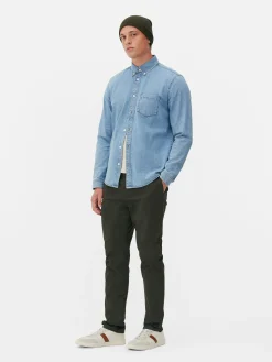 Hombre Primark Camisas|Camisa De Sarga De Algodón De Manga Larga