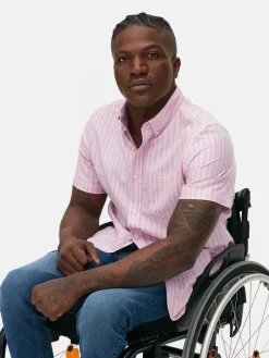 Hombre Primark Camisas|Camisa Oxford De Manga Corta A Rayas