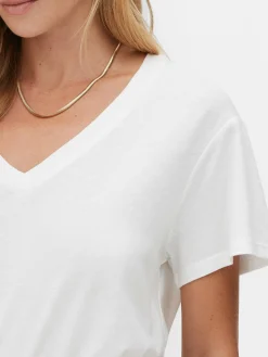 Mujer Primark Tops Y Camisetas|Camiseta Con Cuello De Pico En Mezcla De Algodón