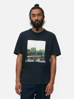 Hombre Primark Tops Y Camisetas|Camiseta Con Estampado Gráfico De «Miami, Florida»