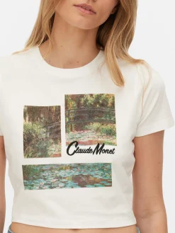 Mujer Primark Tops Y Camisetas|Camiseta Corta Con Estampado Gráfico De Claude Monet