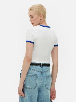 Mujer Primark Tops Y Camisetas|Camiseta Corta Con Ribetes Con El Eslogan «Paris»