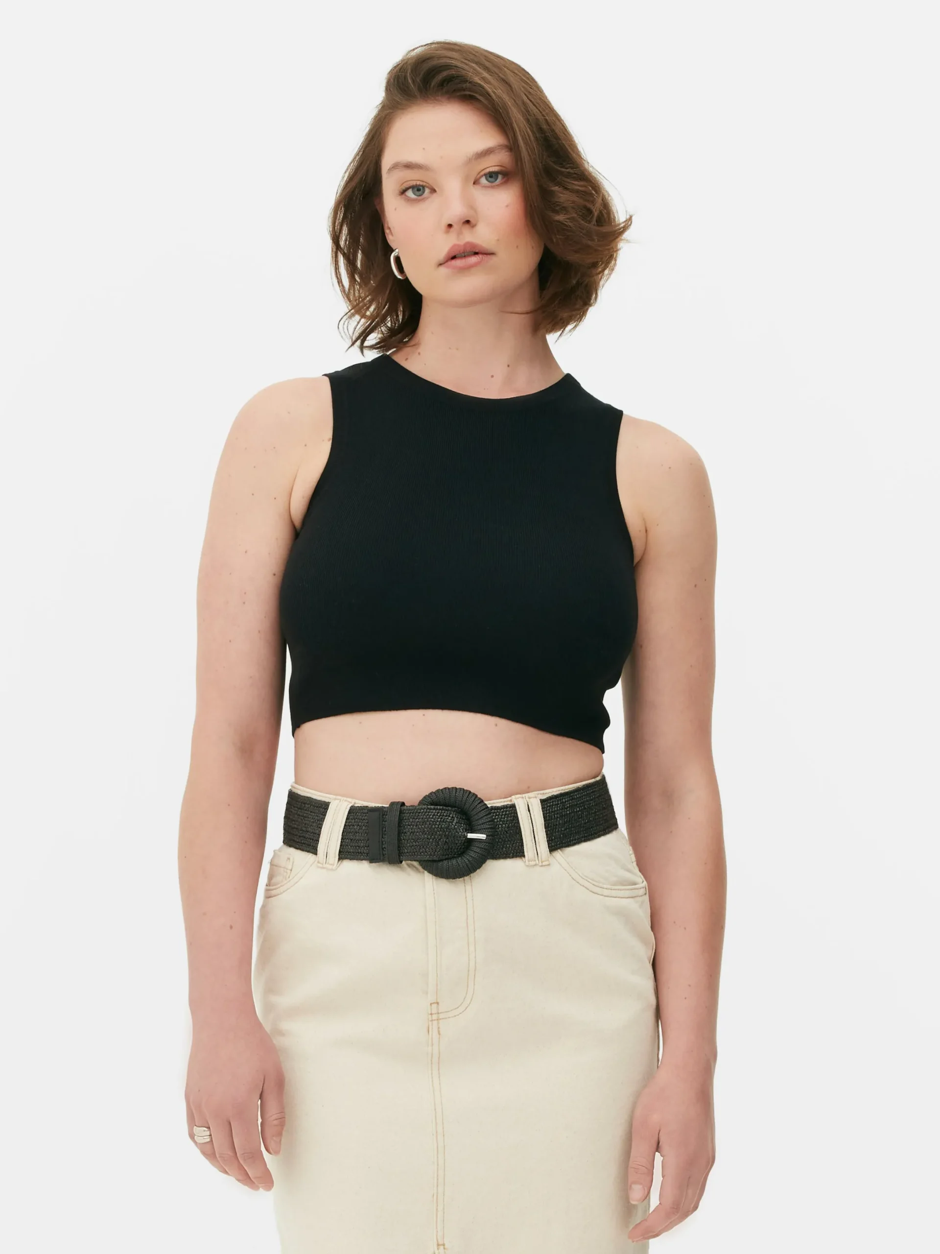 Mujer Primark Tops Y Camisetas|Camiseta Corta De Punto Sin Mangas De Cuello Redondo