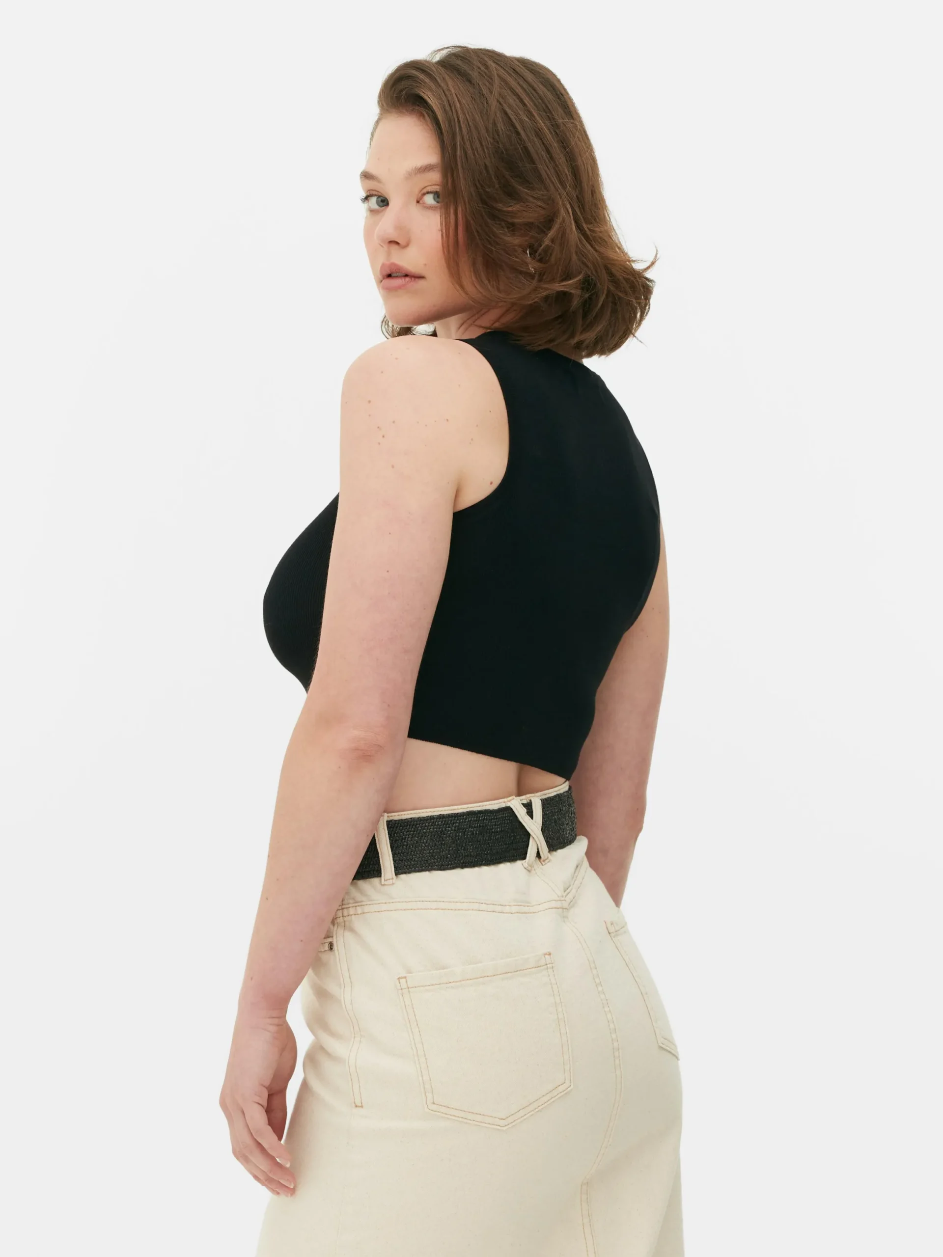 Mujer Primark Tops Y Camisetas|Camiseta Corta De Punto Sin Mangas De Cuello Redondo