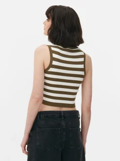 Mujer Primark Tops Y Camisetas|Camiseta Corta De Punto Sin Mangas De Cuello Redondo