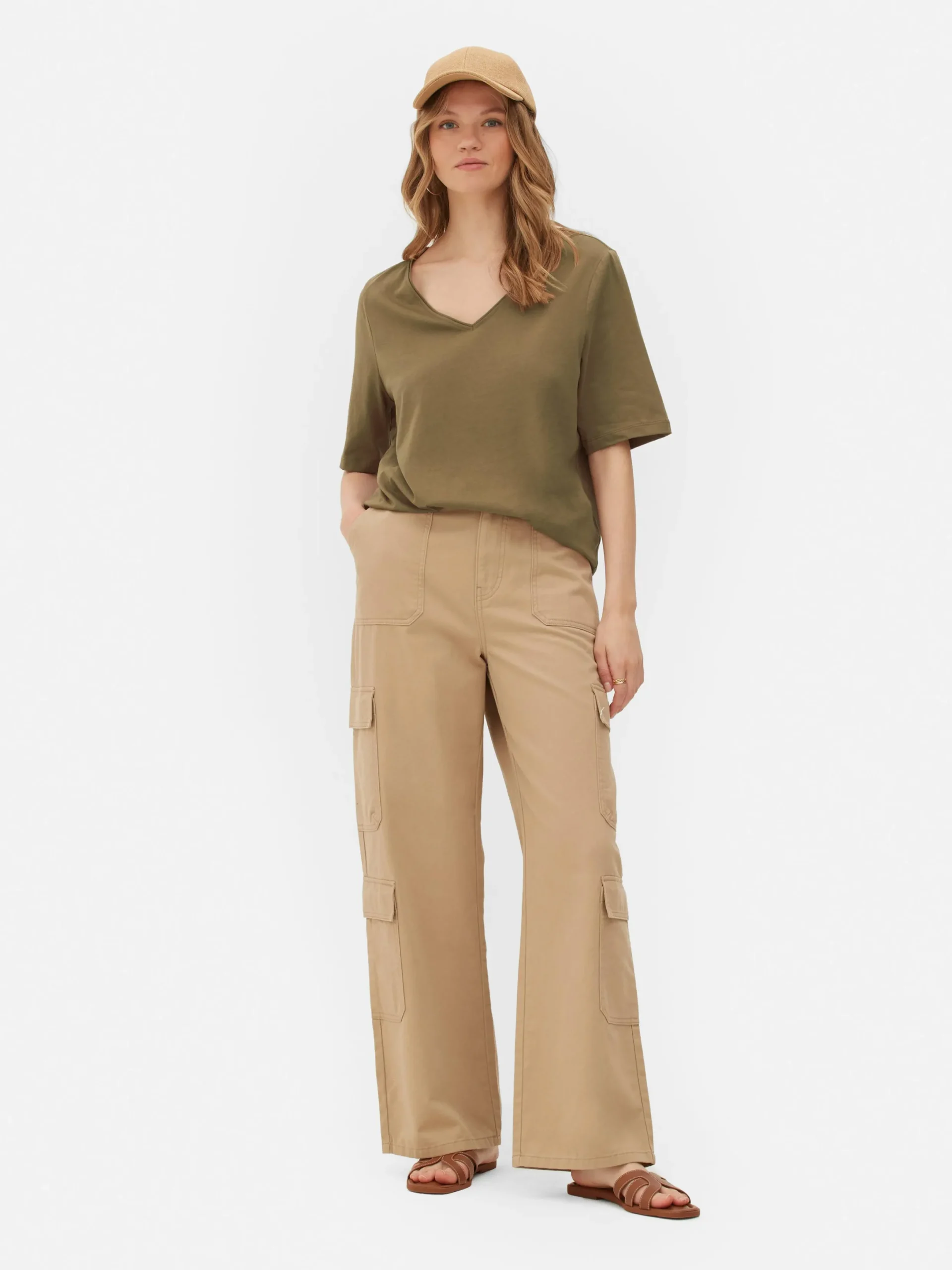 Mujer Primark Tops Y Camisetas|Camiseta De Manga Corta Con Cuello De Pico