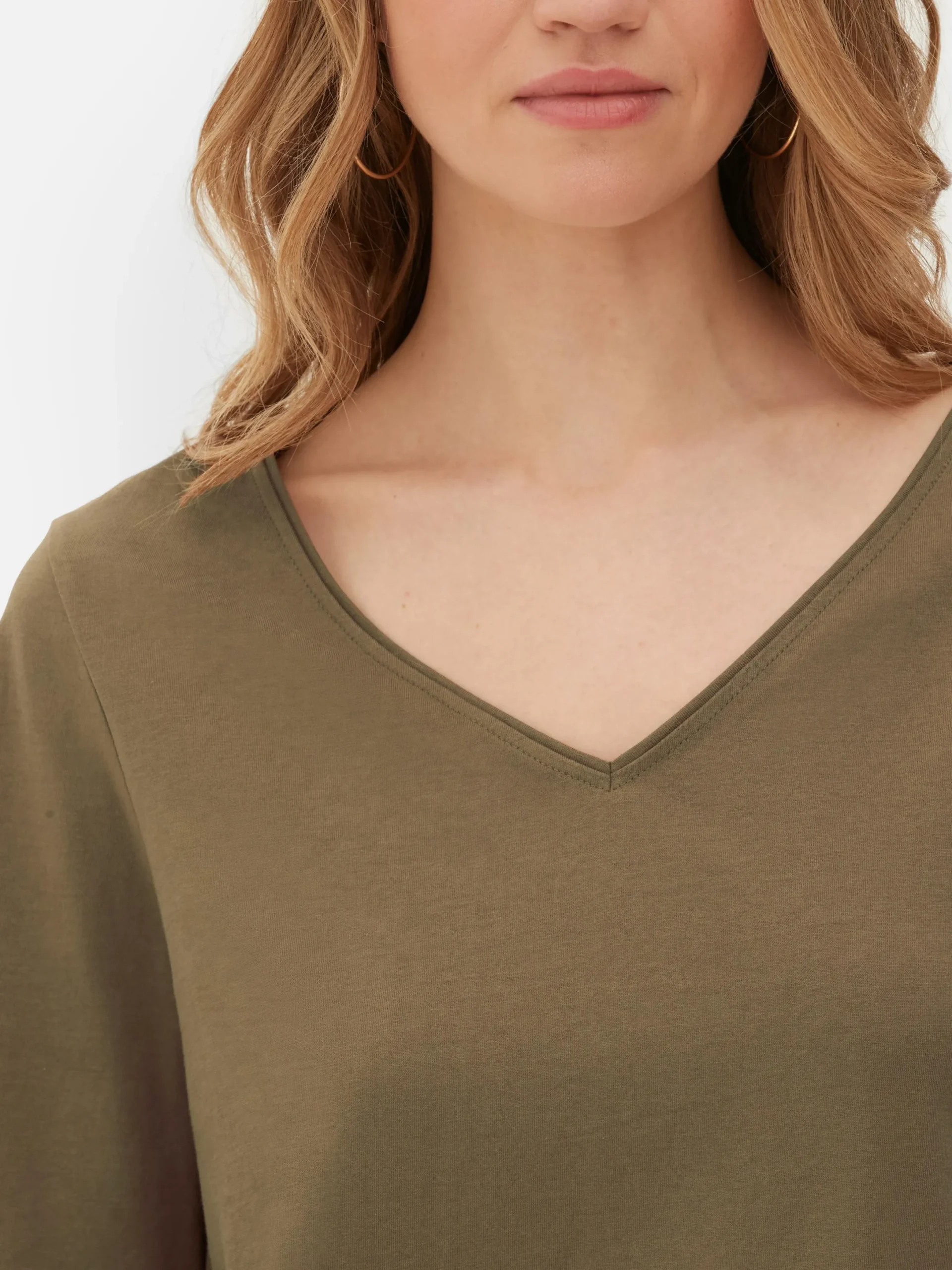 Mujer Primark Tops Y Camisetas|Camiseta De Manga Corta Con Cuello De Pico