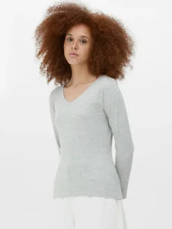 Mujer Primark Tops Y Camisetas|Camiseta De Manga Larga Con Cuello De Pico