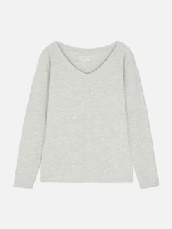 Mujer Primark Tops Y Camisetas|Camiseta De Manga Larga Con Cuello De Pico