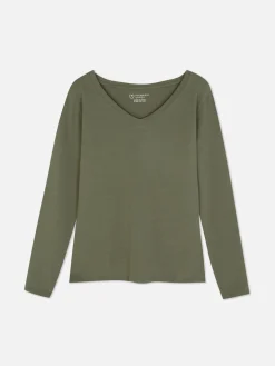 Mujer Primark Tops Y Camisetas|Camiseta De Manga Larga De Cuello De Pico