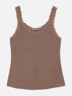 Mujer Primark Tops De Pijama|Camiseta De Pijama Sin Mangas Con Ribetes De Encaje