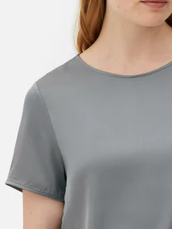 Mujer Primark Tops Y Camisetas|Camiseta De Satén De Manga Corta De The Edit