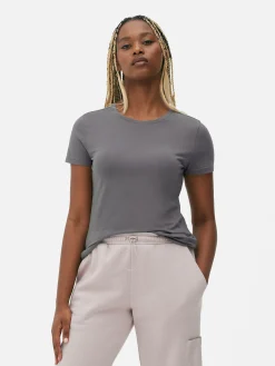 Mujer Primark Tops Y Camisetas|Camiseta Elástica De Manga Corta Y Cuello Redondo