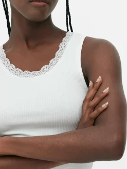 Mujer Primark Tops Y Camisetas|Camiseta Sin Mangas Acanalada Con Ribetes De Encaje