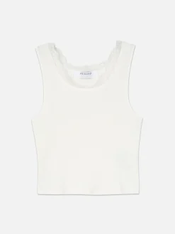 Mujer Primark Tops Y Camisetas|Camiseta Sin Mangas Acanalada Con Ribetes De Encaje