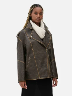 Mujer Primark Abrigos Y Chaquetas|Cazadora Motera Extragrande De Efecto Desgastado