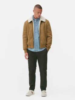 Hombre Primark Abrigos Y Chaquetas|Chaqueta De Antelina Con Cuello De Borrego Sintético