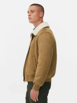 Hombre Primark Abrigos Y Chaquetas|Chaqueta De Antelina Con Cuello De Borrego Sintético