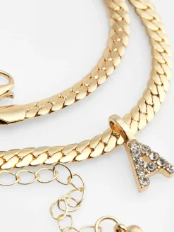 Mujer Primark Bisutería|Collar De Cadena De Serpiente Con Inicial De Strass