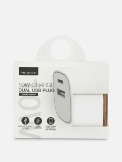 Primark Cargadores|Enchufe De Doble Clavija Y Dos Entradas USB De 10 W