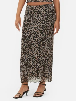 Mujer Primark Faldas|Falda Midi De Leopardo Con Superposición De Malla