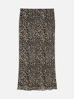 Mujer Primark Faldas|Falda Midi De Leopardo Con Superposición De Malla