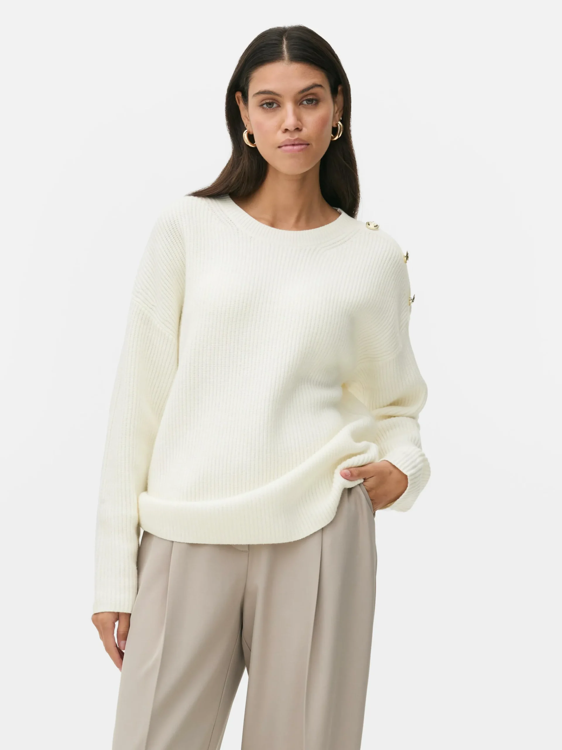 Mujer Primark Jerseys Y Cárdigans|Jersey De Cuello Redondo Con Botones Decorativos