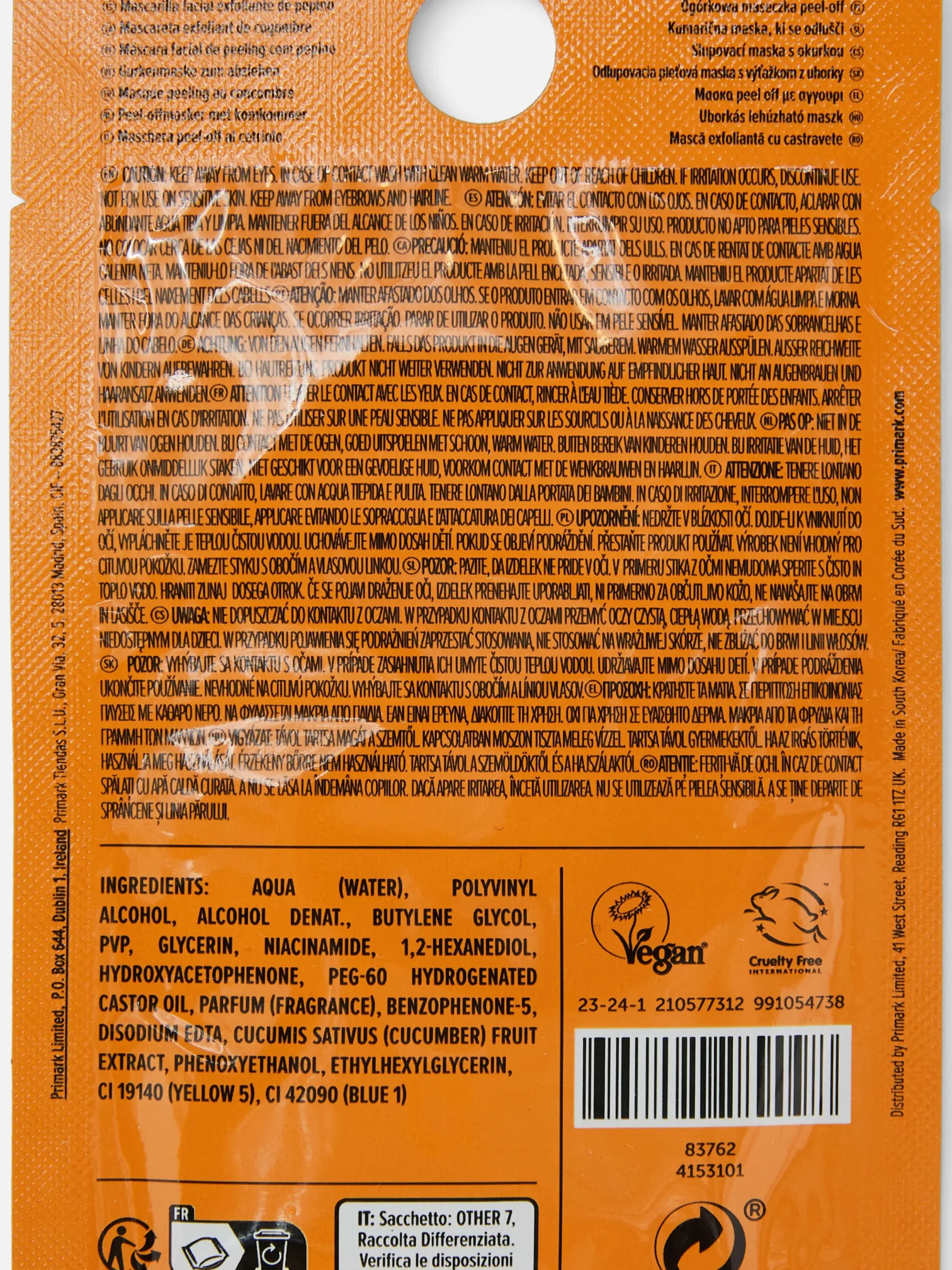 Primark Mascarillas Faciales|Mascarilla Exfoliante De Pepino De PS...