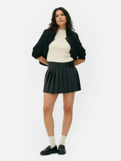 Mujer Primark Faldas|Minifalda Plisada De Piel Sintética