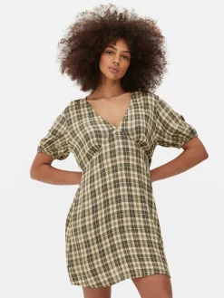 Mujer Primark Vestidos|Minivestido De Cuello De Pico A Cuadros