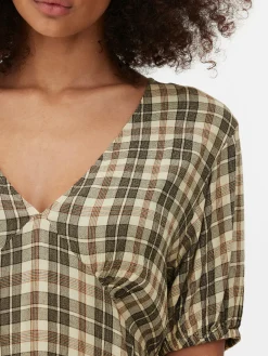 Mujer Primark Vestidos|Minivestido De Cuello De Pico A Cuadros