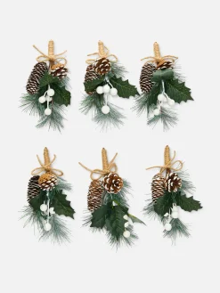 Primark Plantas Y Flores Artificiales|Pack De 6 Adornos Navideños Con Bayas Y Lazo