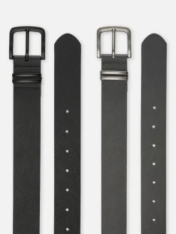 Hombre Primark Cinturones|Pack De 2 Cinturones De Piel Sintética Con Textura