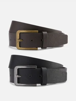 Hombre Primark Cinturones|Pack De 2 Cinturones De Piel Sintética Anchos