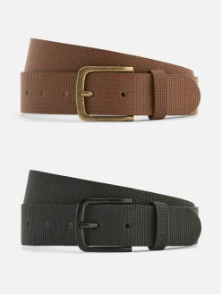 Hombre Primark Cinturones|Pack De 2 Cinturones De Piel Sintética Con Textura