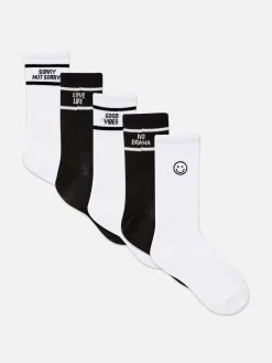 Mujer Primark Calcetines|Pack De 5 Pares De Calcetines Altos Con Eslogan