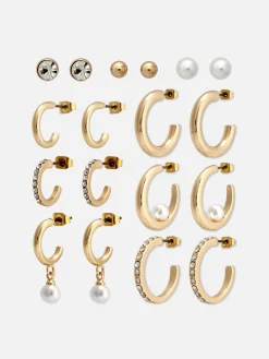 Mujer Primark Bisutería|Pack De 9 Pendientes De Aro Y Botón