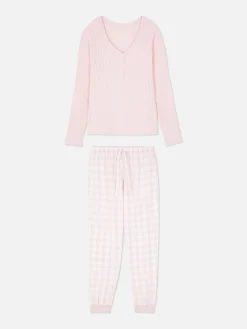 Mujer Primark Sets De Pijamas|Pijama Con Camiseta De Cuello Henley Y Pantalones
